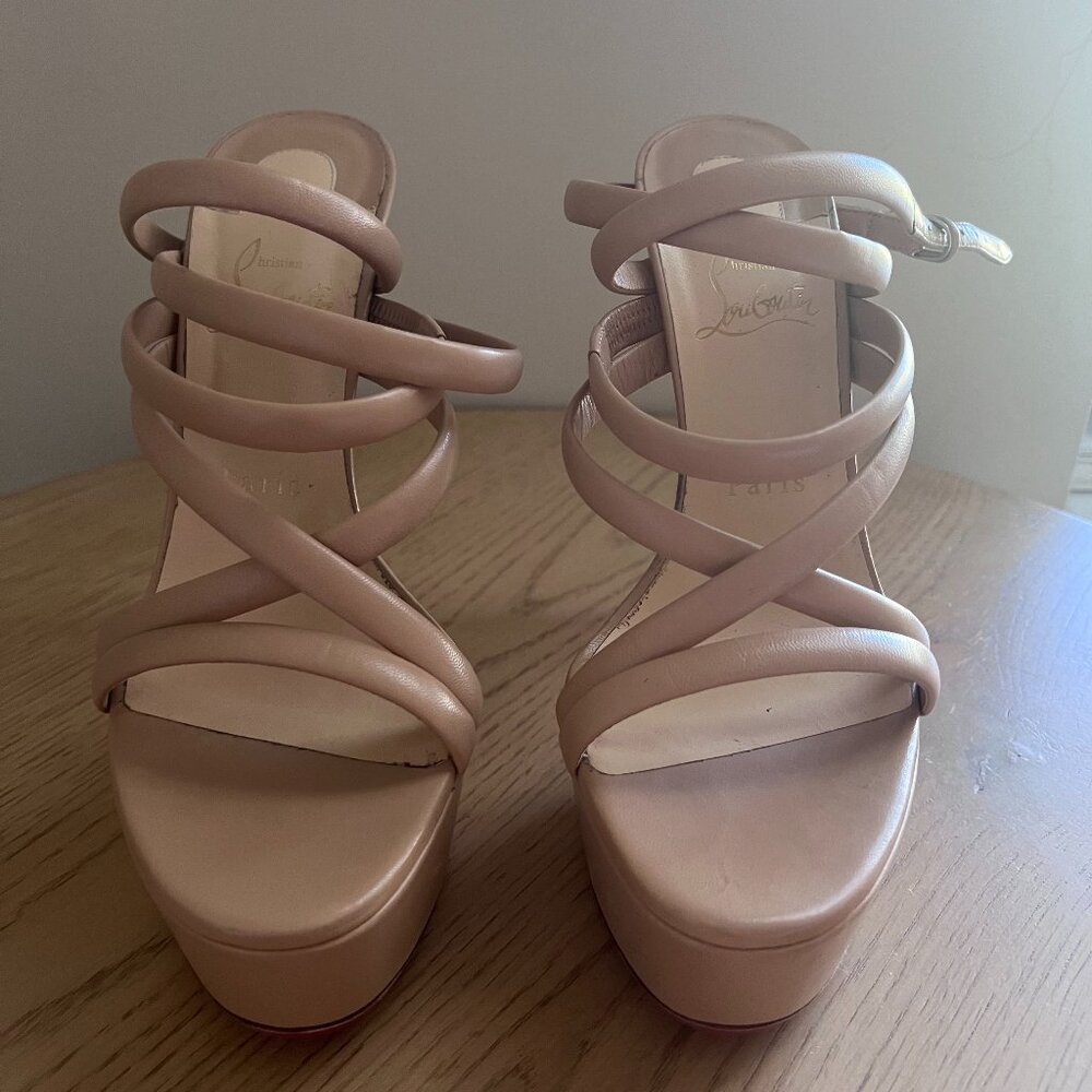 Christian Louboutin Women's Cleissimo Platform Sandals Leather 150 Neutral